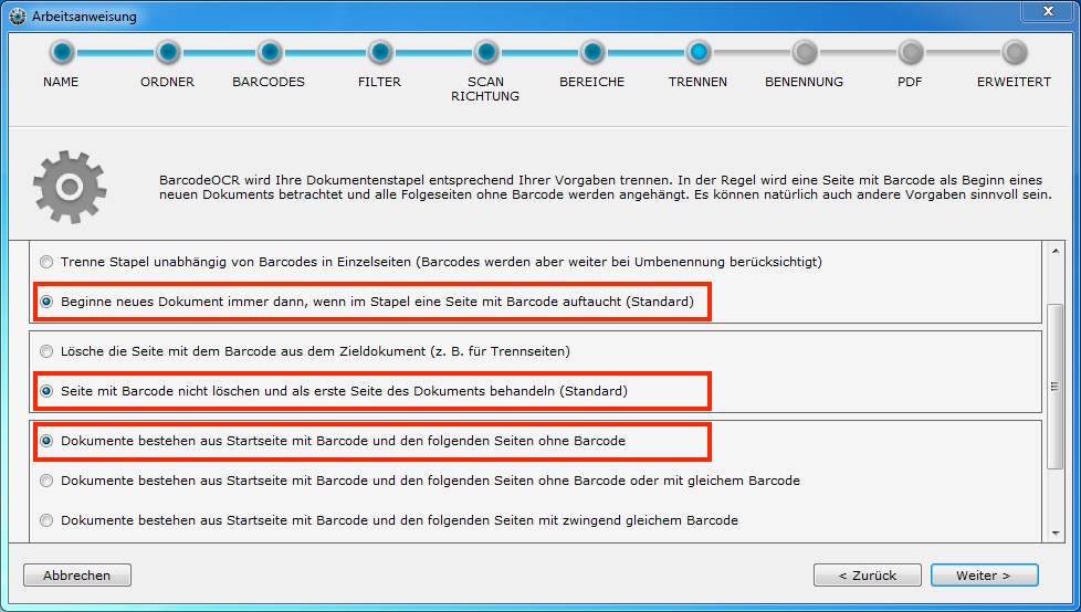 Split options step with the default options