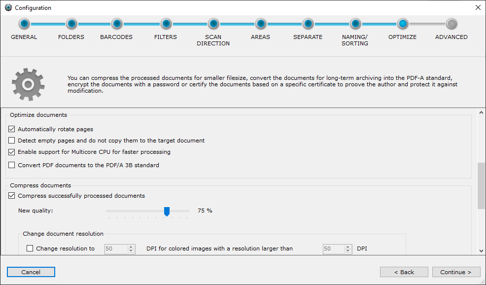 Optimize documents and compress documents sections in the wizard